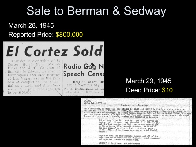El Cortez sold to Moe Sedway et al